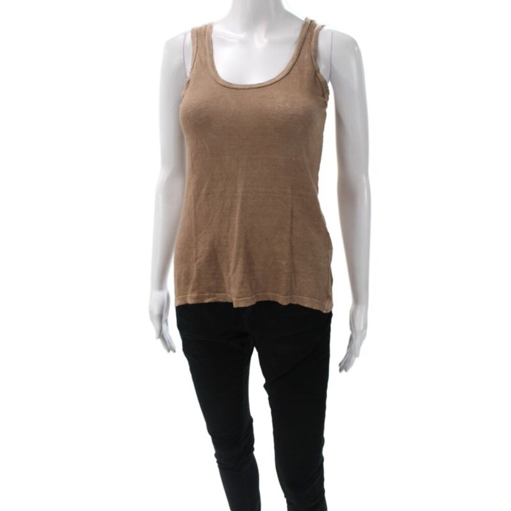Sunday Womens Linen Sleeveless Scoop Neck Basic Tank Brown Size S